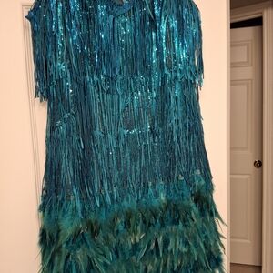 Vibrant Teal Sequin Fringe Dress